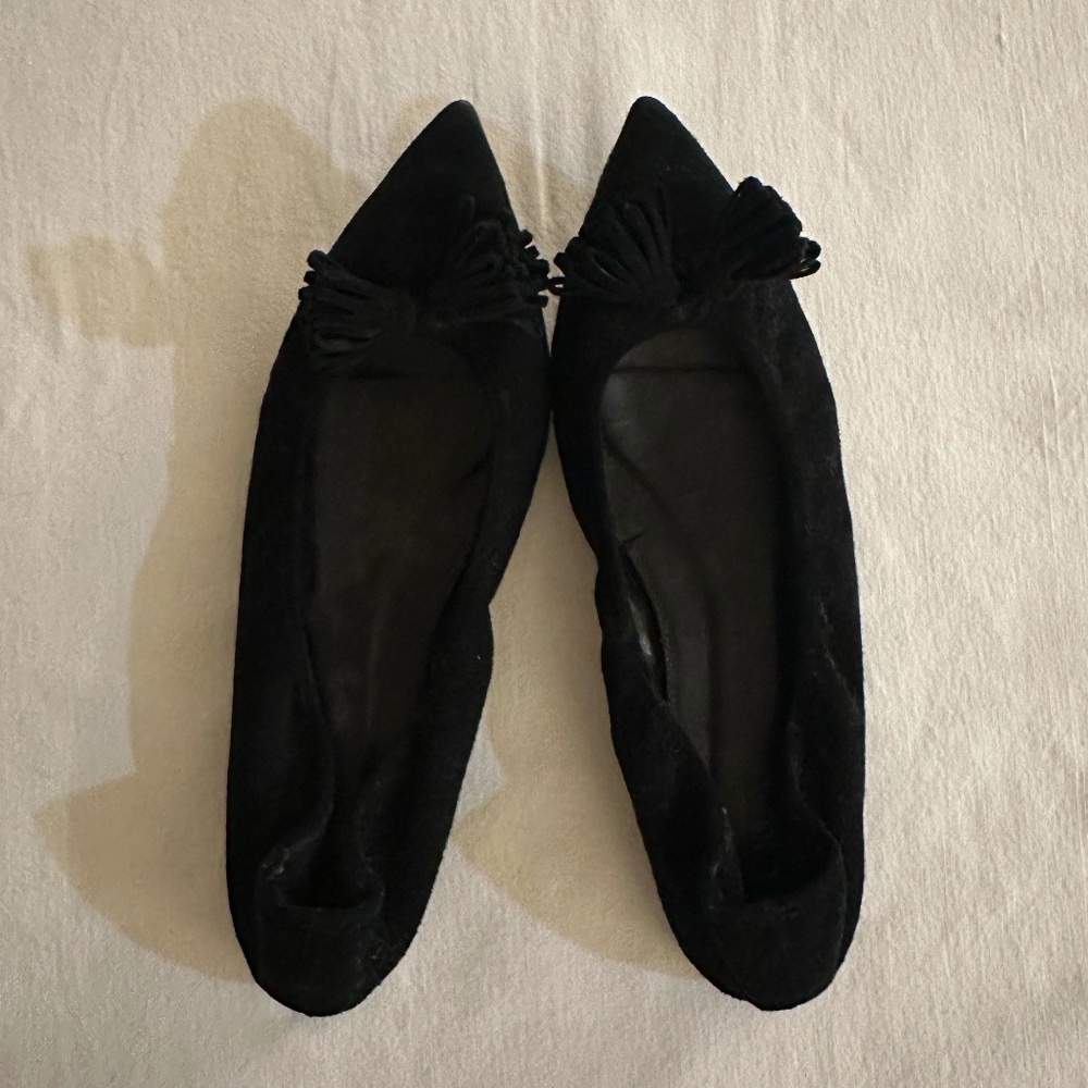 J. Crew Black Suede Lottie Flats Tassels Size 8.5 Womens Pointed Toe